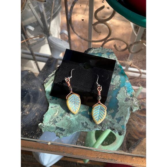 Elvin Czech Leaves, Wire Wrapped Earrings - Picture 4 of 11